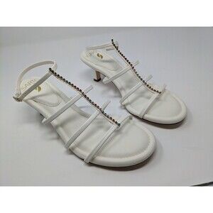Franco Sarto White Leather Genesis Rhinestone Ankle Strap Sandals Womens 9M NWOB
